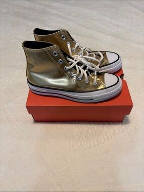 Converse Metallic Gold High-Top Sneakers with White Accents